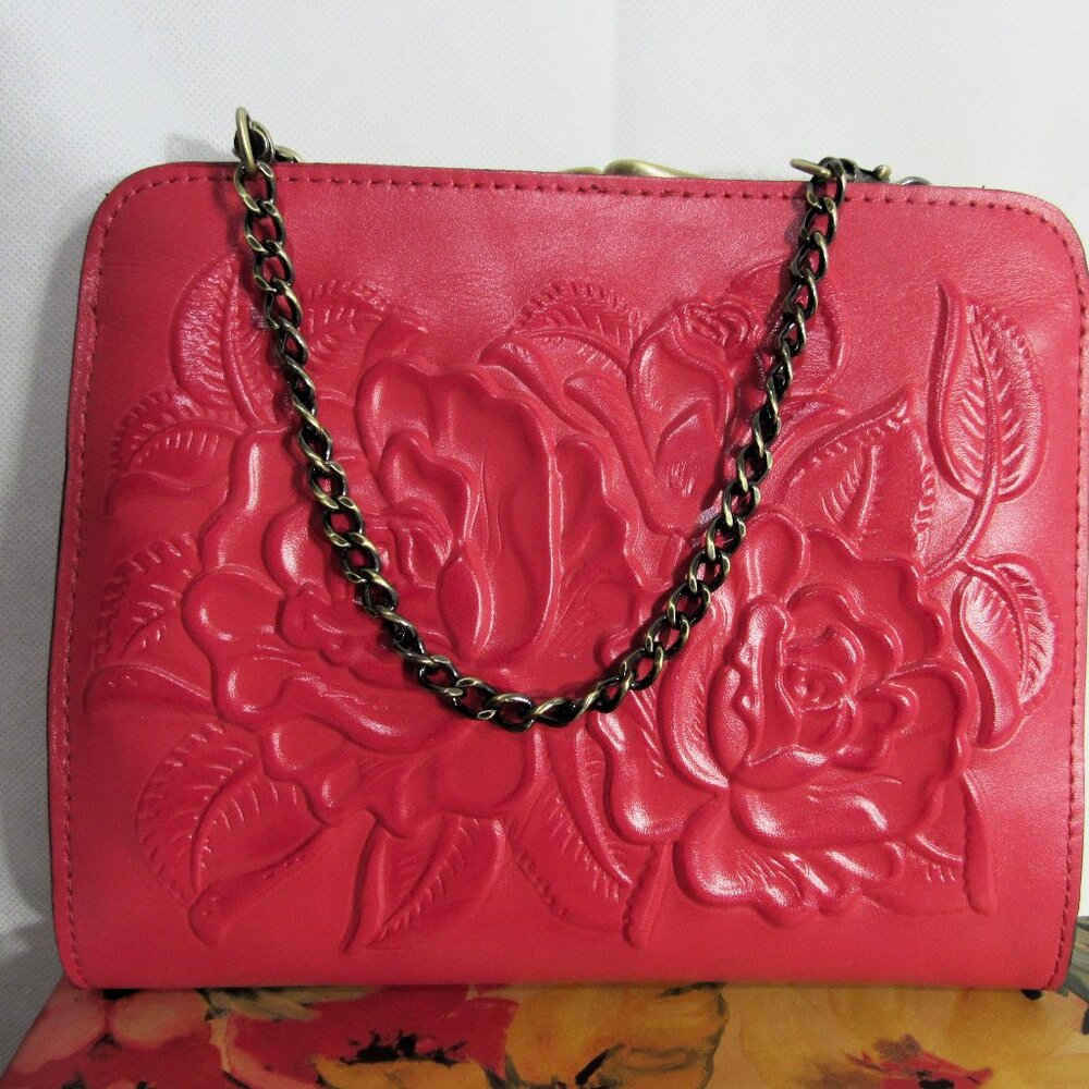 PATRICIA NASH EVANGELINE BAG, FULL GRAIN EMBOSSED LEATHER, PASSION RED, 2 STRAPS - Picture 3 of 13